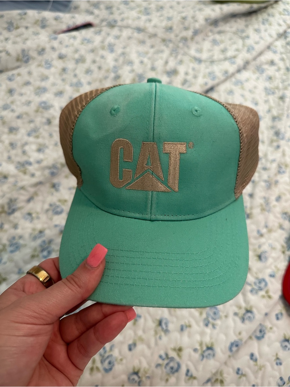 Caterpillar Mint Green and Brown CAT Logo Trucker Hat